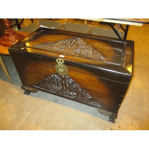 551 - Chinese Ornatley Carved Blanket Box, 100x50cm