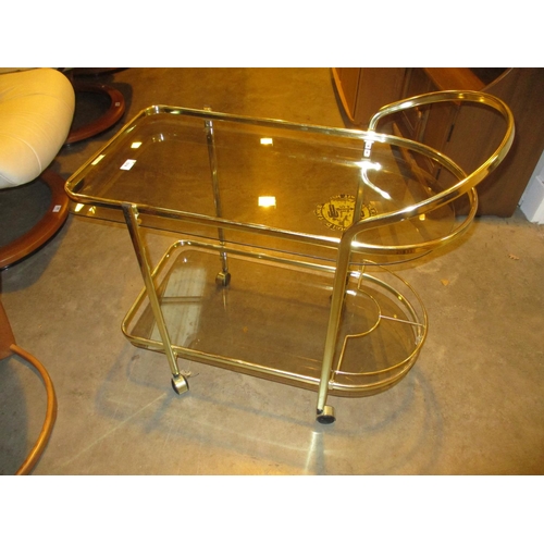 574 - Gilt Metal and Smoked Glass Cocktail Trolley