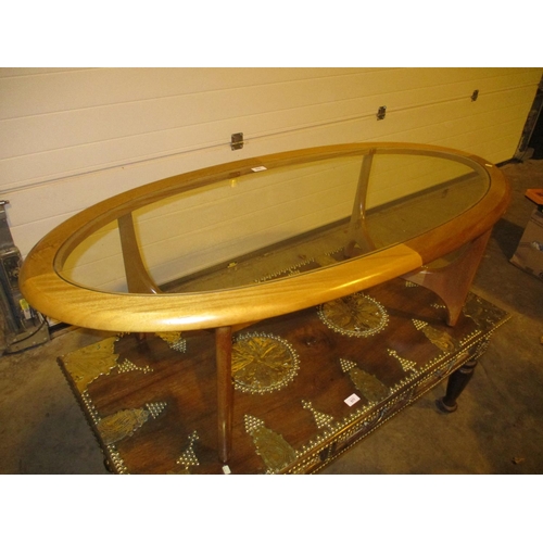 576 - Mid 20th Century Teak and Glass Oval Coffee Table, 130x60cm