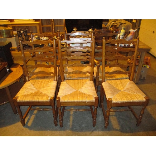 577A - Set of 6 Willis and Gambier Grass Seat and Ladder Back Dining Chairs