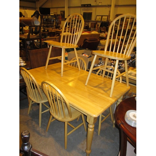 605 - Light Wood Kitchen Table, 152x90cm, along with 6 Hoop Back Chairs