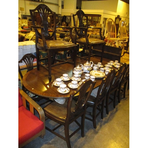 606 - Regency Style Mahogany Extending Dining Table with Leaf and 10 Chairs