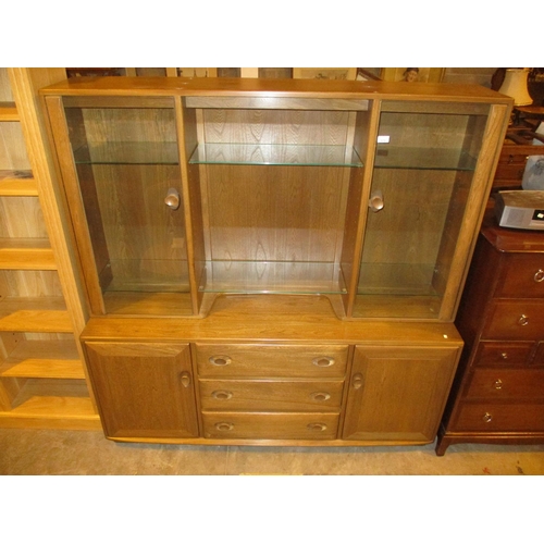 619 - Ercol Glazed Top Dresser Display Cabinet, 155cm