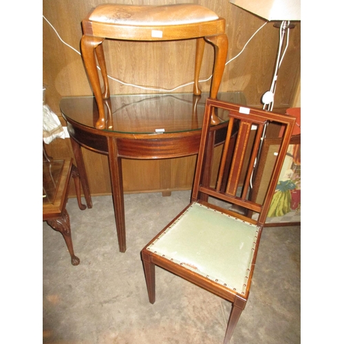 626 - Mahogany Demi Lune Hall Table, Stool and Bedroom Chair