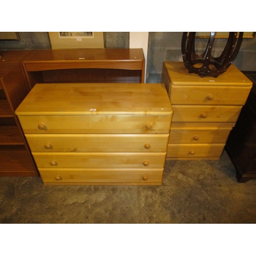 645 - Light Wood Chest of 4 Drawers, 100cm, and Pair of Bedside Chests