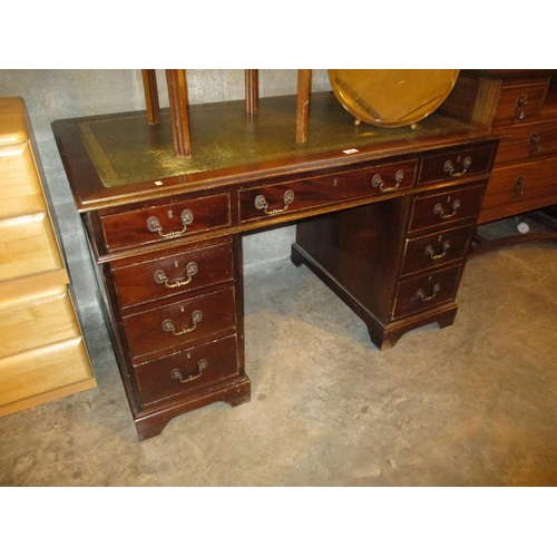 646 - Reproduction Mahogany and Green Leather Double Pedestal Desk, 122cm