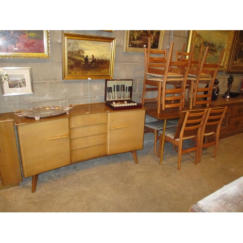 655 - Mid 20th Century Walnut Extending Dining Table with 8 Chairs, Sideboard and Bookcase