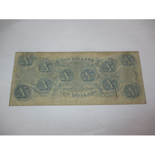 420A - Confederate States of America Richmond Ten Dollars Banknote April 6th 1863, Numbered 72705, Bearing ... 