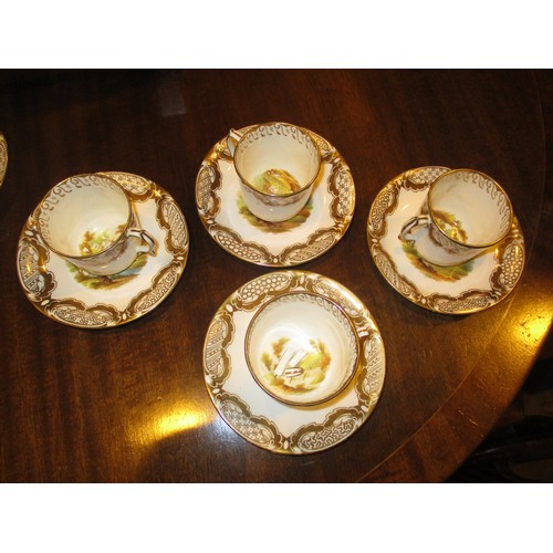 138 - Victorian Rockingham Style Porcelain Tea and Coffee Service Gilded and Painted with Scenes