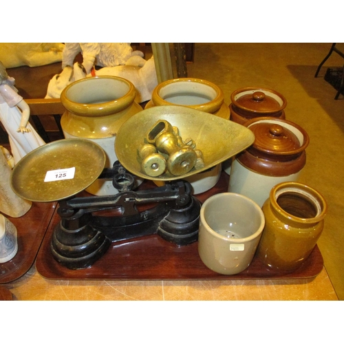 125 - Kitchen Scales and Pottery Jars