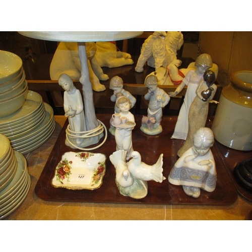 127 - Nao Lamp and 4 Figures, 4 Other Figures and a Dish