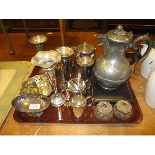 132 - Pair of Silver Top Glass Jars and a Selection of Silver Plated Items