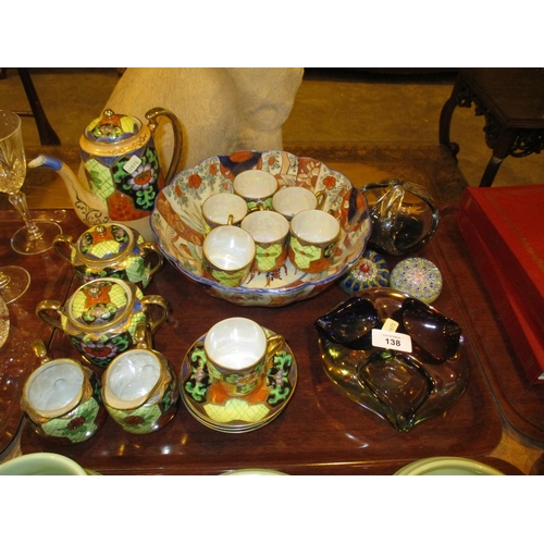 138 - Samurai China Coffee Set, Imari Bowl and Glasswares