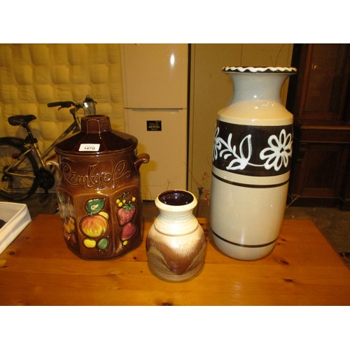 147G - Two West German Pottery Vases and a Rumtopft