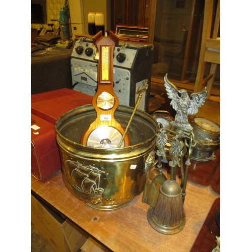 162 - Brass Jardinière, Companion Set, Toasting Fork and a Barometer