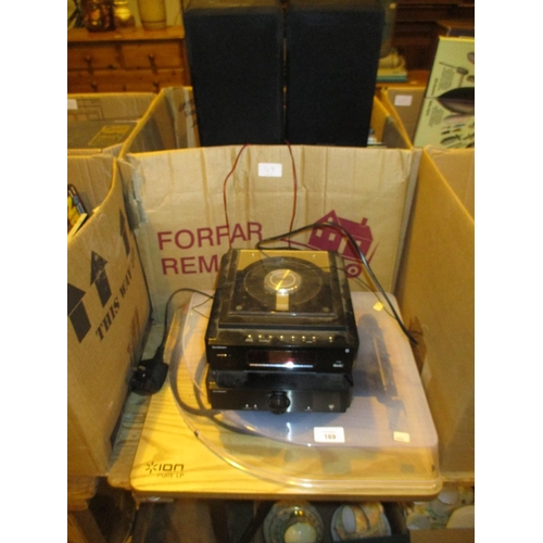 169 - Sandstrom CD/Radio with Speakers, Ion Pure LP Record Deck and a Box of Records