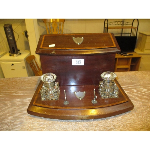 252 - Edwardian Inlaid Mahogany Desk Top Inkwell and Stationery Box