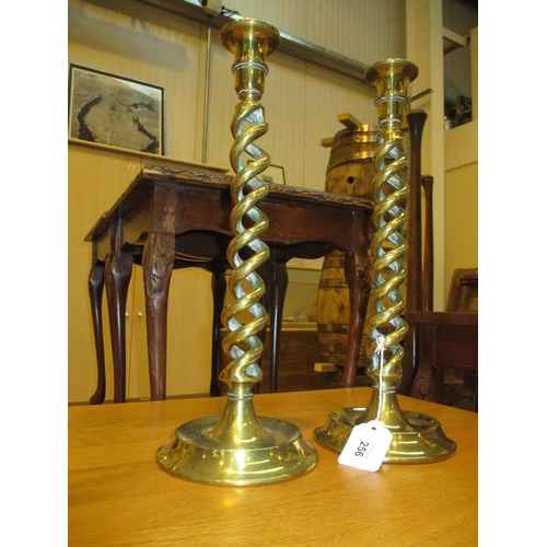 256 - Pair of Brass Twist Candlesticks, 34cm