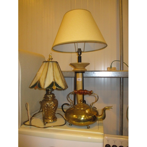 262 - Victorian Brass Kettle and 2 Modern Table Lamps