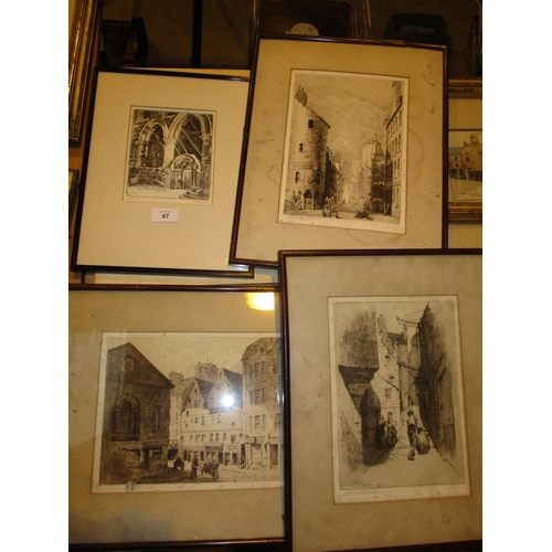 67 - Richard Winter 3 Dundee Scene Etchings, along with Another