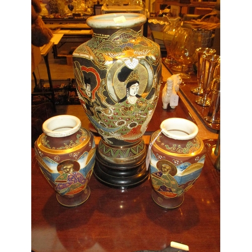 76 - Three Japanese Satsuma Vases