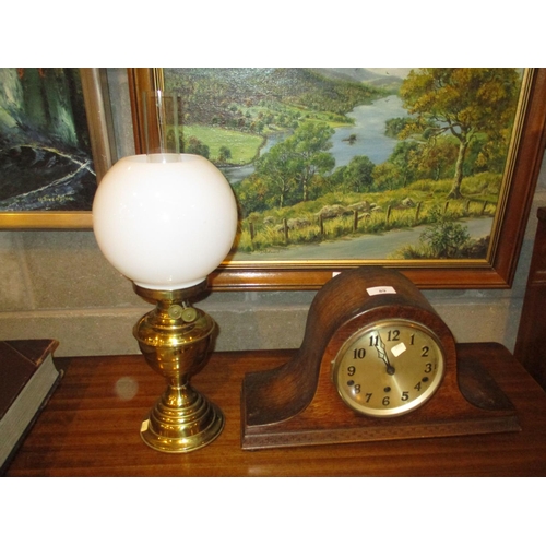 89 - Mantel Clock and an Oil Lamp