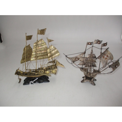 275 - White Metal Filigree Galleon and a White Metal Junk