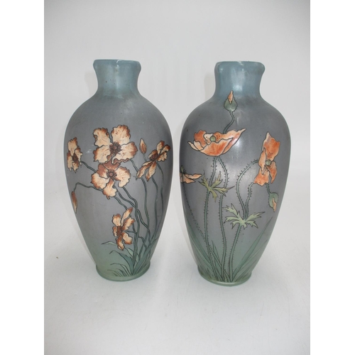 291 - Pair of Mettlach Pottery Vases having Incised Floral Decoration, No. 2535, 28cm