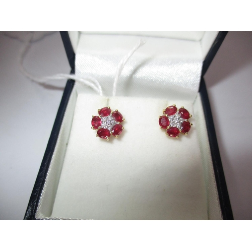 311B - 18ct Gold Ruby and Diamond Cluster Earrings, 2.8g