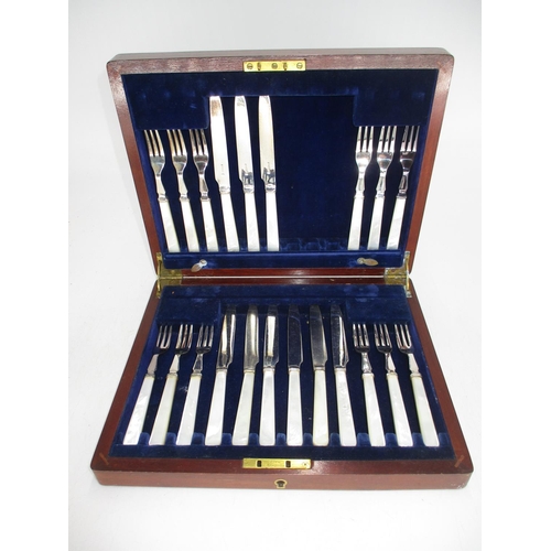 321A - Case with a Part Set of Silver Plate and Mother of Pearl Fruit Cutlery