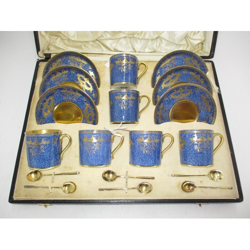 324 - Cased Collingwood China 12 Piece Coffee Set with 6 Silver Gilt Spoons, Sheffield 1927