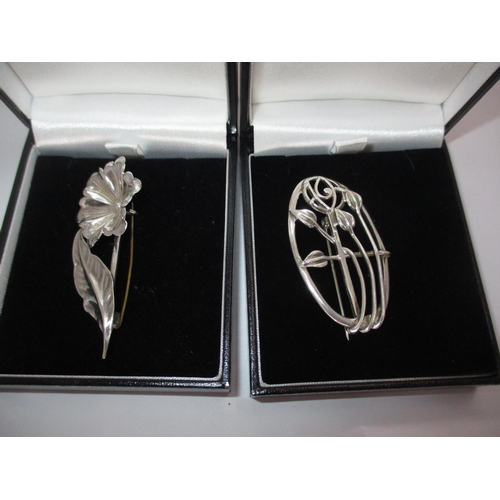 332 - Silver Flower and Rennie Mackintosh Brooches