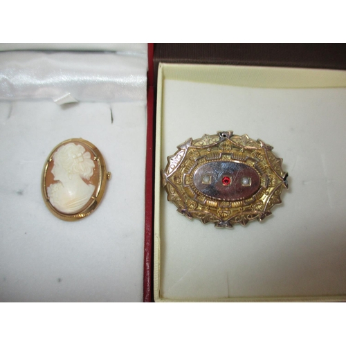 333 - Victorian Pearl and Red Stone Locket Brooch along with a Cameo Pendant/Brooch