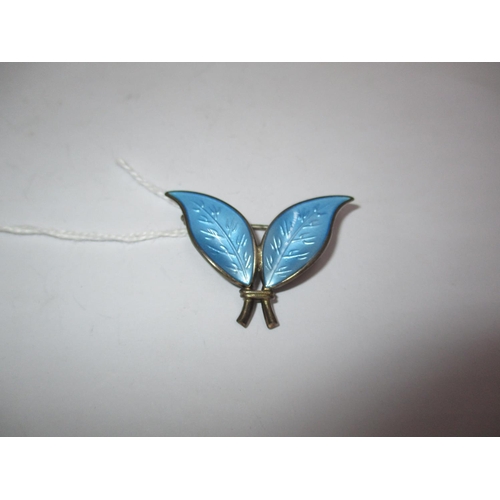 340 - Norwegian Sterling Silver and Blue Enamel Leaf Brooch by David Andersen