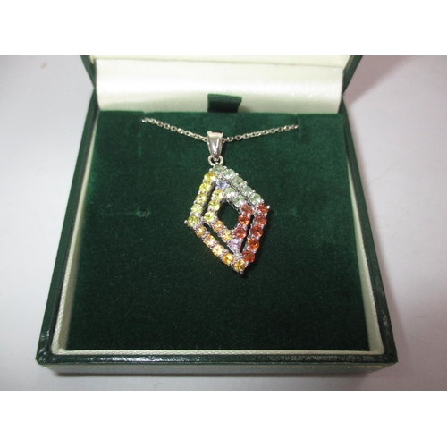 348 - Multi Coloured Sapphire Pendant and Chain