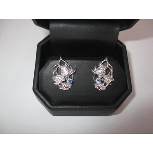 355 - Blue Topaz Turtle Earrings with Diamond Eyes