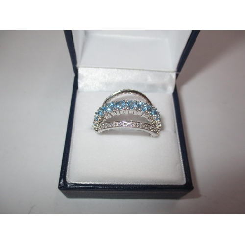 356 - Blue and White Topaz and Gemstone Double Sided Flip Eternity Ring