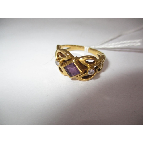 373 - 18ct Gold Amethyst and Diamond Ring, 5.9g, Size N