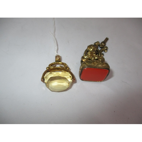 401 - 9ct Gold and Citrine Swivel Fob, along with Another Fob