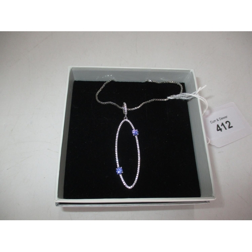 412 - Silver Oval Pendant with 9ct White Gold Chain