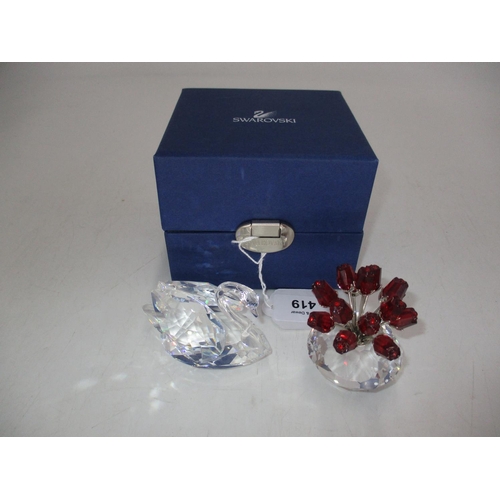 419 - Swarovski Swan and a Vase of Roses