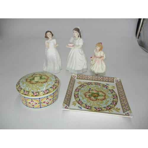 436 - Three Royal Doulton Figures and a Spode Sumatra Trinket Box and Dish