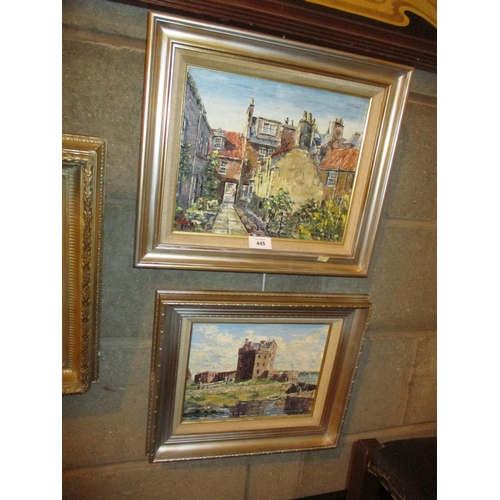 445 - Norman M Storrie, 2 Oil Paintings of Broughty Castle and Alisons Close St. Andrews, 19x24cm and 24x2... 