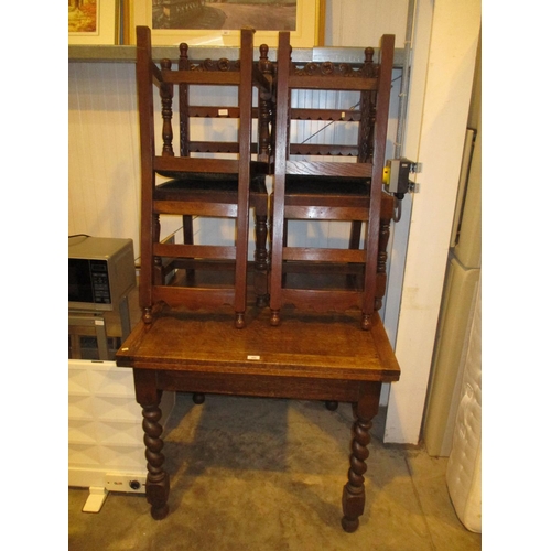 485 - Oak Barley Twist Draw Leaf Dining Table with 4 Chairs