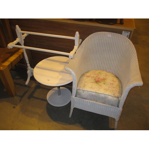 516 - Lloyd Loom Chair, Towel Rail and Lamp Table