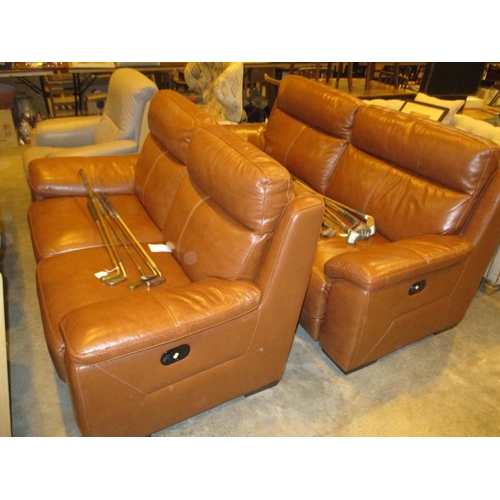 543 - Brown Leather 3 Seat and 2 Seat Reclining Settees