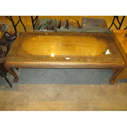 571 - Indian Carved Teak Coffee Table, 136x60cm