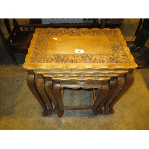 575 - Indian Carved Teak Nest of 4 Tables