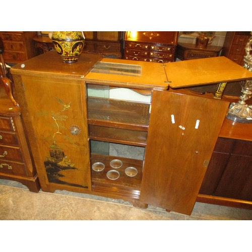 579 - Walnut and Chinoiserie Lacquer Cocktail Cabinet