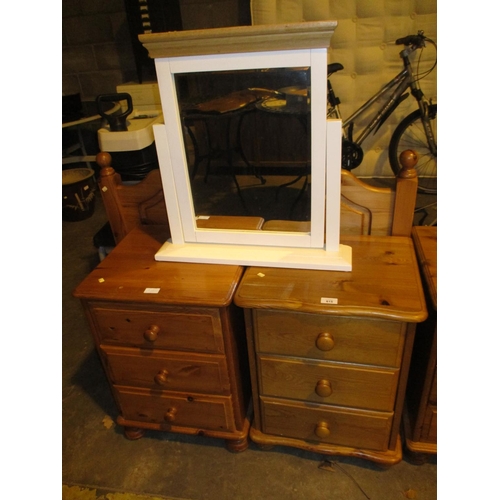 615 - Two Modern Pine Bedside Chests, Dressing Mirror and a Headboard